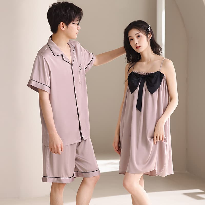 Couple Pajamas Spring Summer Casual Ice Silk Short Sleeve Shorts Thin Wearable Out Camisole Women Men Homewear