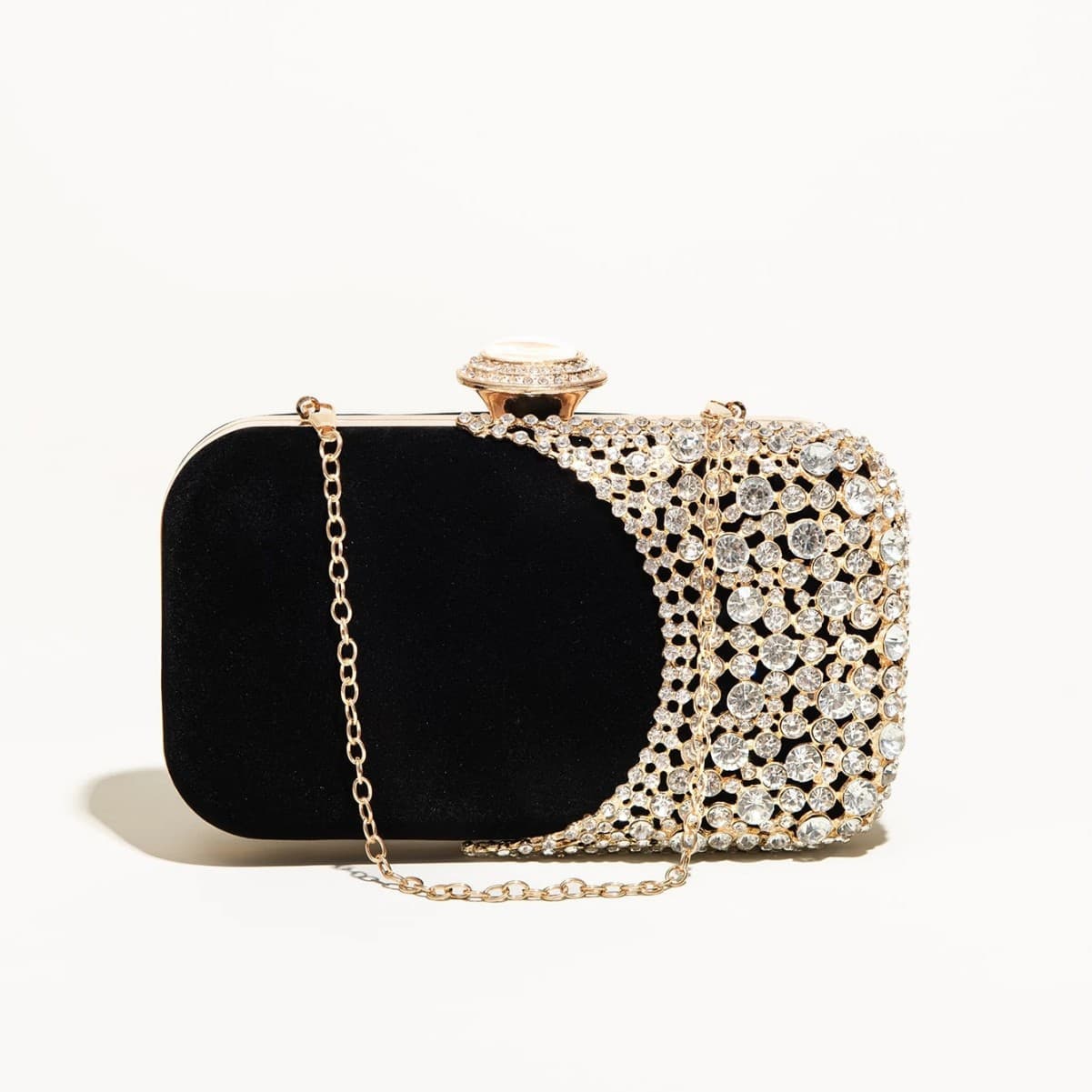 Cross-Border Popular Velvet Evening Bag, Alloy Diamond-Encrusted Evening Bag, Socialite Banquet Clutch Bag, Cheongsam Bag, Evening Dress Bag for Women