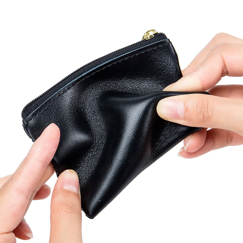 Genuine Leather Ultra-Thin Coin Purse for Men Minimalist Soft Cowhide Mini Key Pouch for Women Zipper Coin Wallet