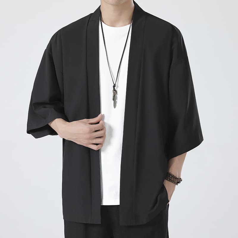 Chinese Style Summer New Plus Size Loose Three-Quarter Sleeve Ice Silk Sun Protection Shirt Couples Short Cardigan Cloak Men