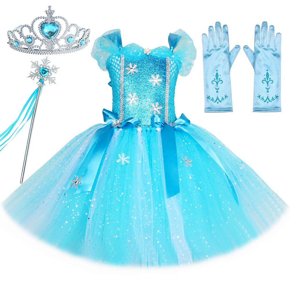 Elsa Princess Dress Sky Blue Sequins Girls Tutu Dress Cross-border Children Mesh Skirt Performance Costume