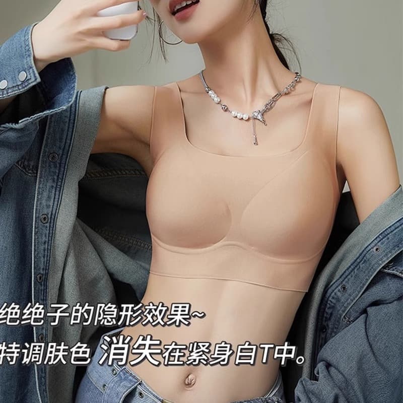 Invisible Seamless Foundation Bra for Women, Summer Thin Style, Large Bust Minimizer, Push-Up, Simple Soft Support Tank Top Bra