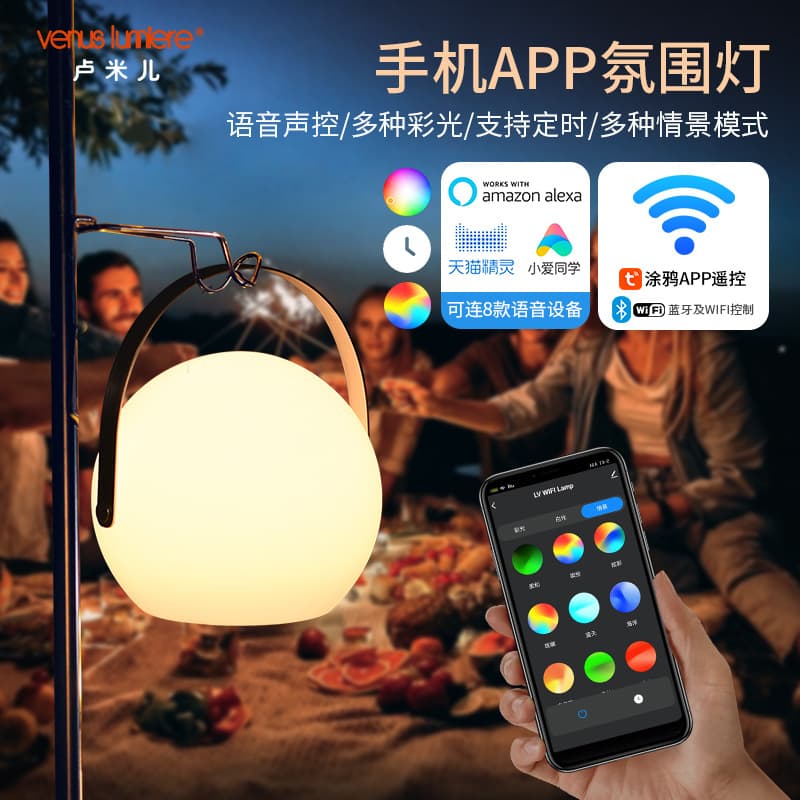 Graffiti smart app-controlled Alexa voice table lamp with WiFi, Bluetooth, charging, timer, and dimming features for bedroom ambiance.