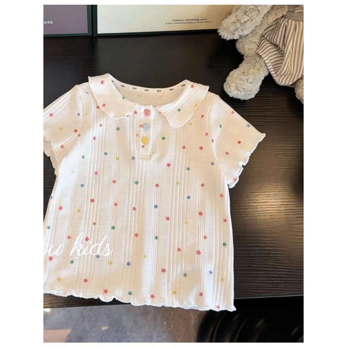 Baby Girls Colorful Star Short Sleeve Summer 2026 New Fashionable Full Print Comfortable Loose Top Girls T-Shirt Trendy