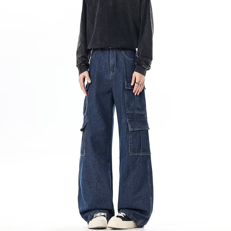 2026 Large Pocket Street Cargo Jeans for Men, Autumn Trendy Vintage Design, Loose Fit Versatile Straight Leg Pants