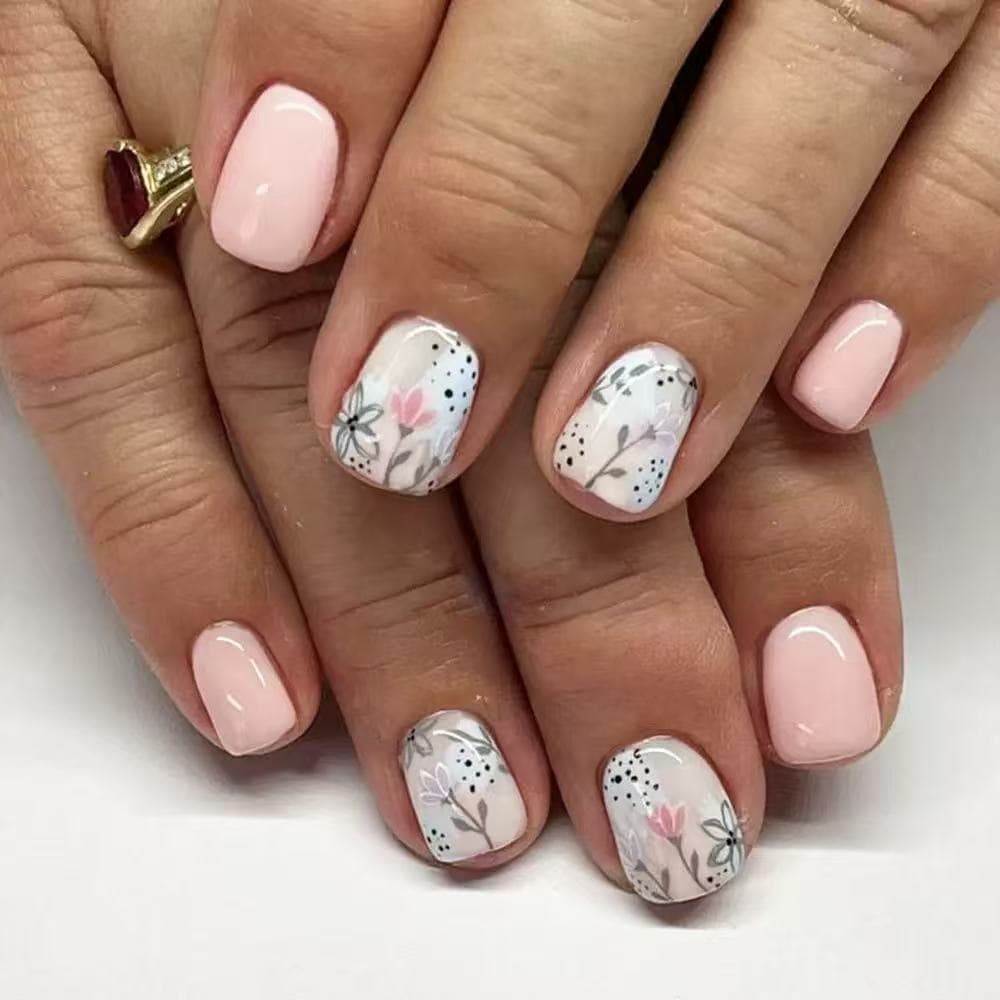 Cross-border Wearable Nails European and American Pink Flower Design Removable Fake Nails Finished Pre-made Nail Tips Wholesale