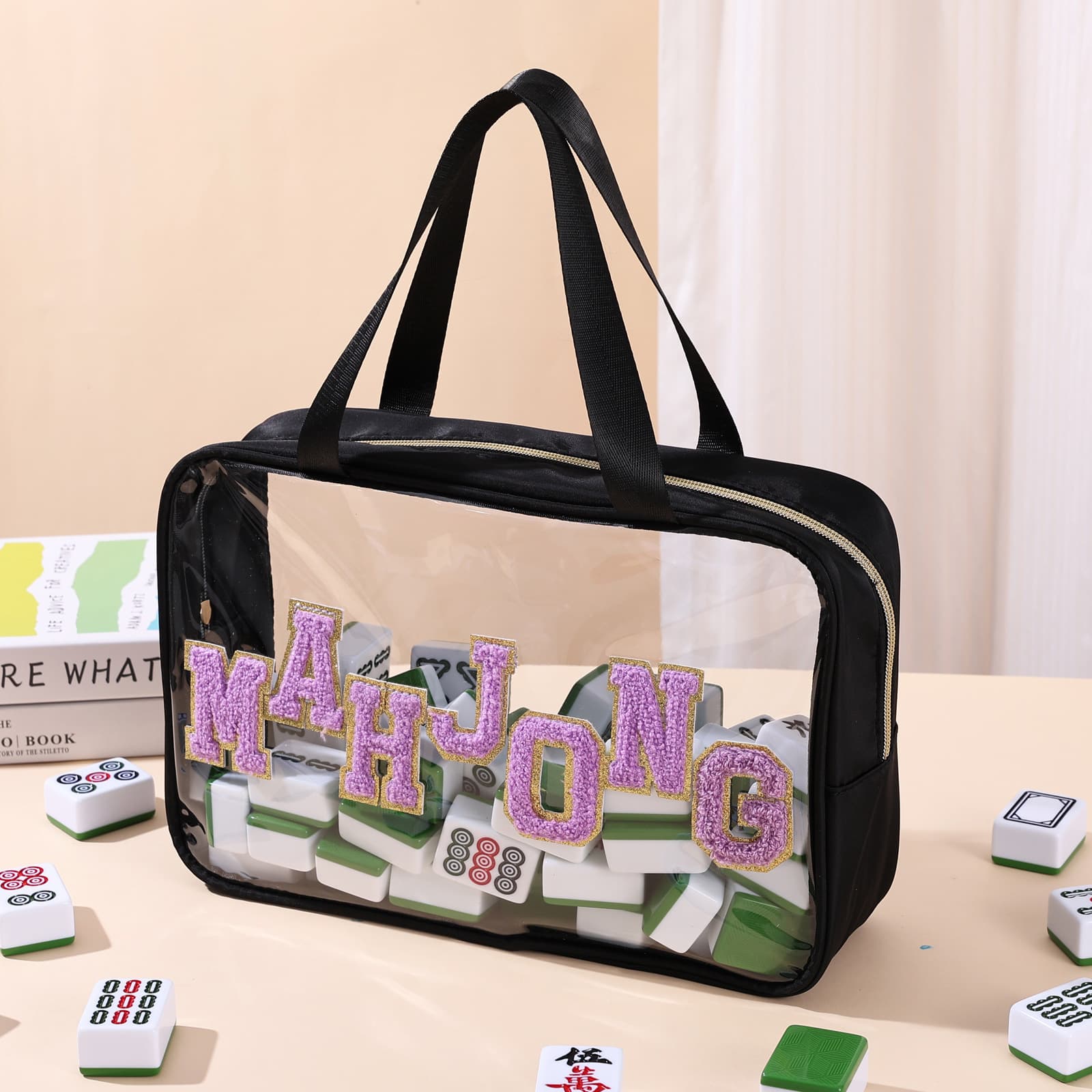Amazon pvc mahjong storage bag large capacity portable cosmetic bag portable toiletry bag letter storage bag