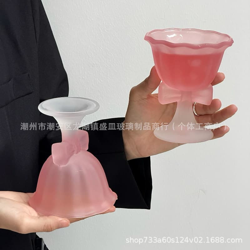 Bow High-Stem Cup Ice Cream High-Aesthetic Jelly Cup Champagne Dessert Wine Glass Coffee Glass Cup