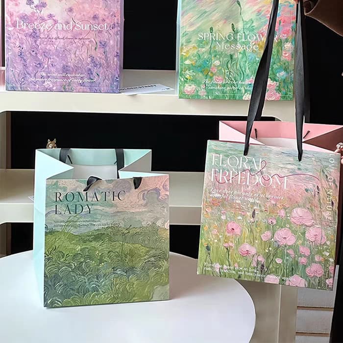 Factory direct sales square flower handbag gift bag cake shop packaging bag takeaway paper bag flower bouquet