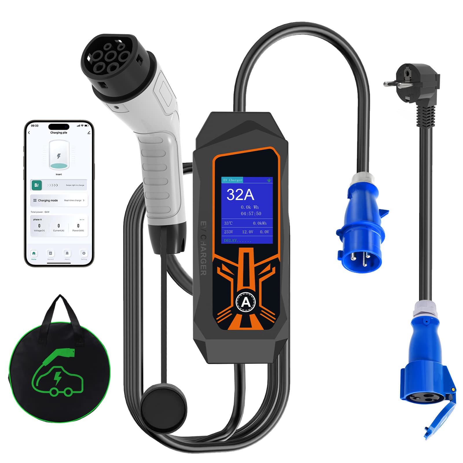 New Energy Vehicle Charging Gun Home Portable European Standard 7KW European/Brazilian Standard with Leakage Protection Switch and Bluetooth APP