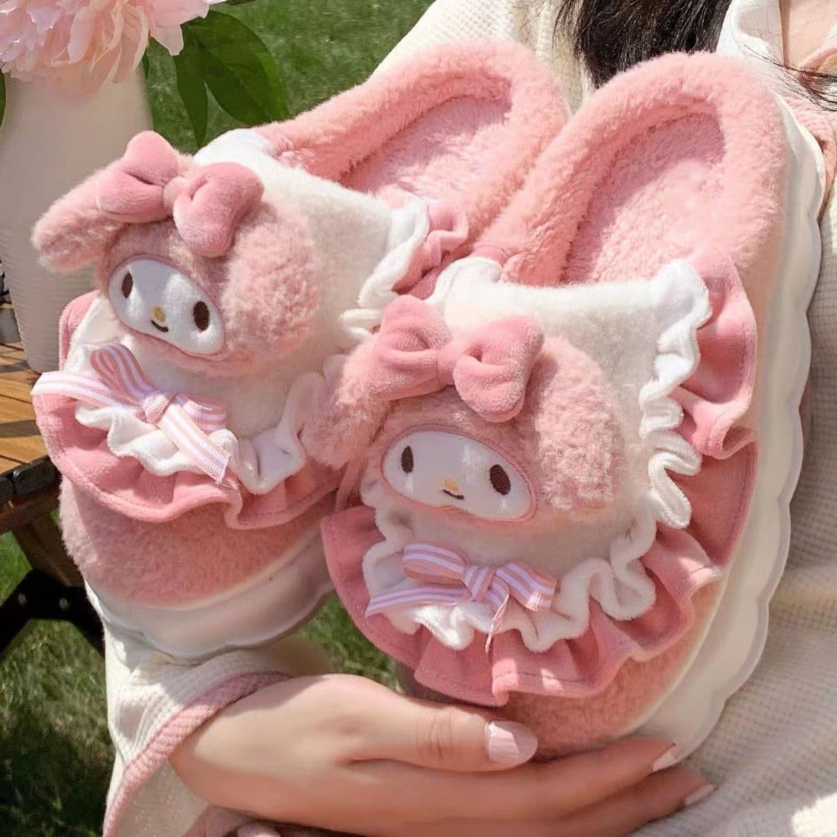 Women's winter thick-soled cotton slippers, home/dormitory apron, My Melody slippers, plush, warm, soft, non-slip, girly style