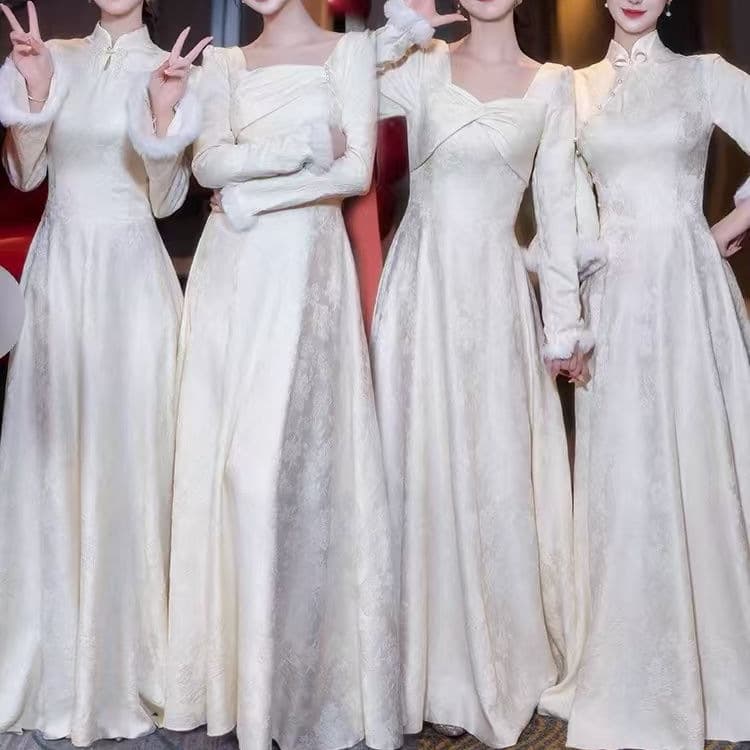Bridesmaid Dress Autumn/Winter 2025 Chinese Style Evening Gown for Women Banquet Wear, Warm and Suitable for Daily Wear Factory Direct