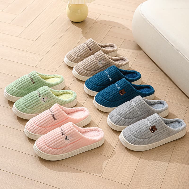 Women's Winter Thick-Soled Plush Slippers with Fleece Lining, Cotton Home Shoes, Non-Slip, Warm and Comfortable, Men's Plush Slippers