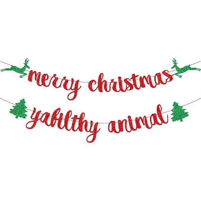 Red Flashing Merry Christmas Banner, Merry Christmas Ya Filthy Animal Banner, Christmas Party Holiday
