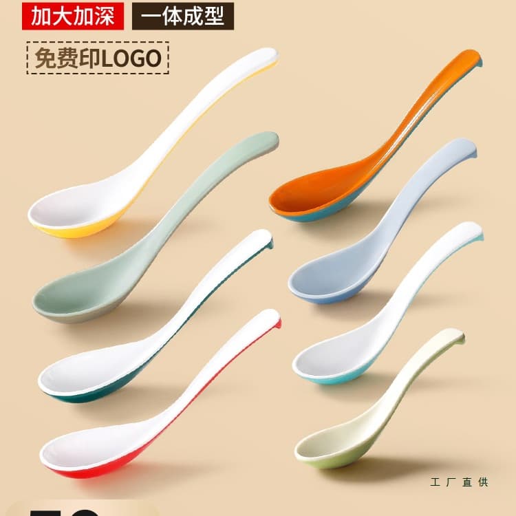 50-Pack Melamine Spoons, Commercial Plastic Soup Ladles, Dual-color Soup Spoons for Catering with Long Handle