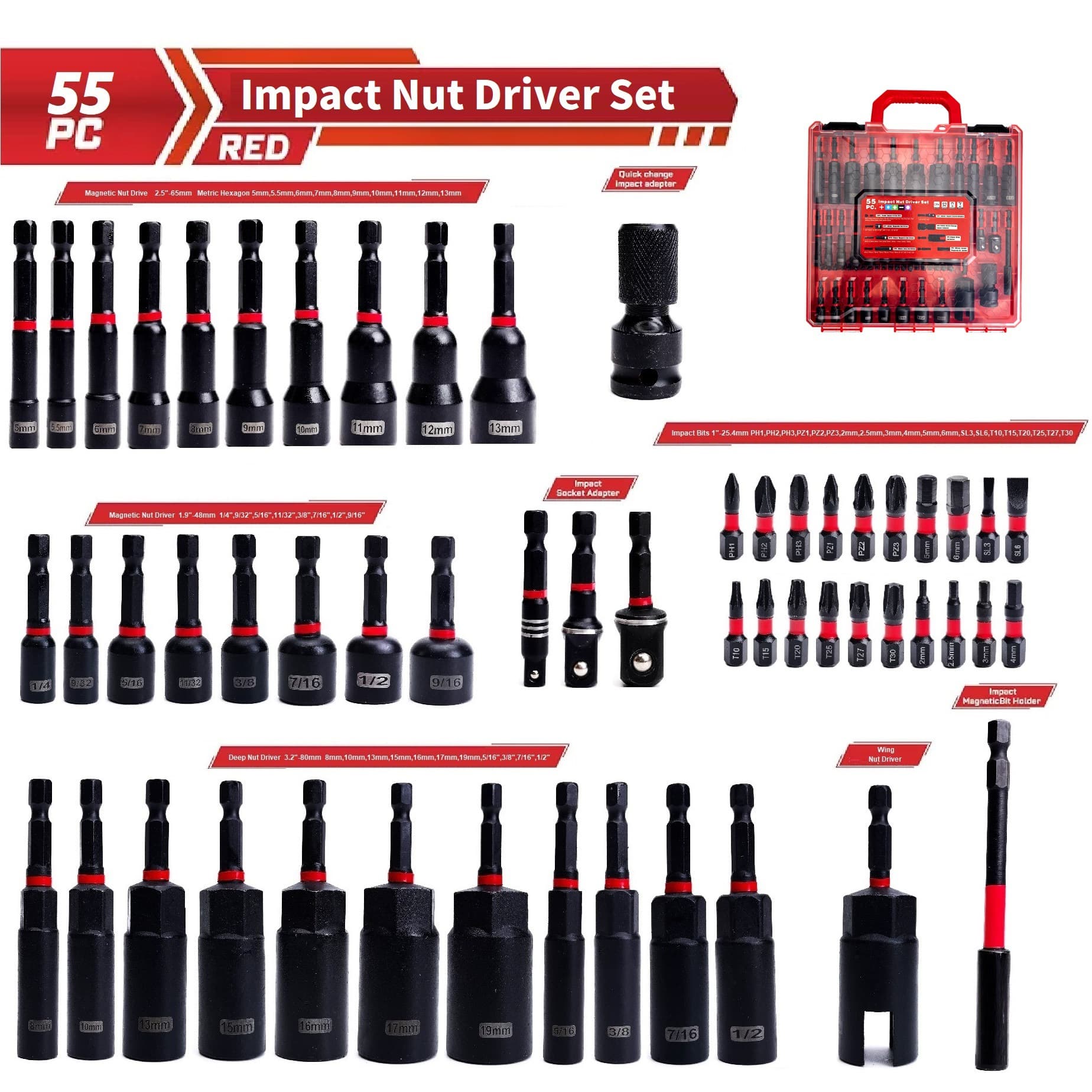 Strong magnetic socket, deep socket bit set, black impact resistant metric and imperial socket bit set, hot-selling cross-border e-commerce.