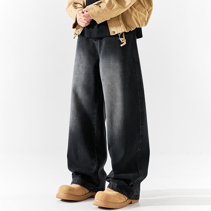 Rongyu trendy brand men's American retro scimitar jeans men's spring and autumn washed versatile loose casual wide-leg trousers