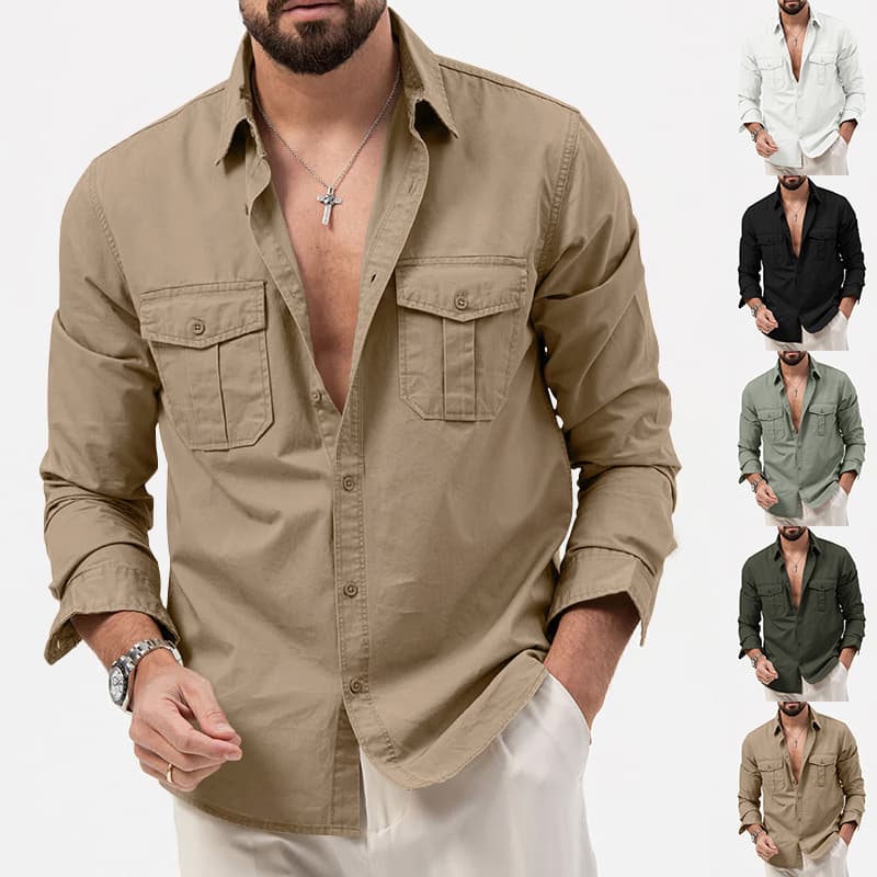 Cross-border Men's 2025 Fall New Jacket Men's Workwear Lapel Long Sleeve Top Loose Casual Coat
