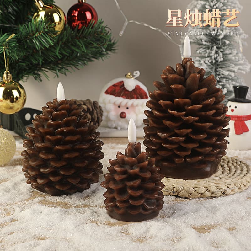 Bullet-shaped electronic pinecone candle, Christmas living room decoration, simulated candle, holiday gift, LED candle light