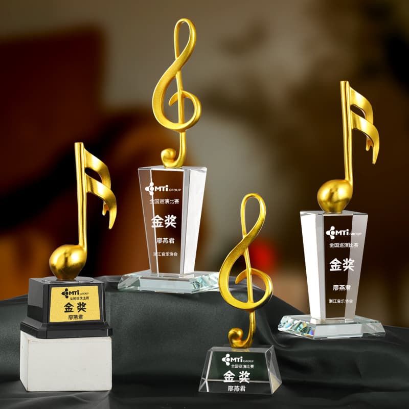 Music Piano Competition Crystal Trophy High-End Creative Musical Note Singing Microphone Host Speech Good Voice Engraving