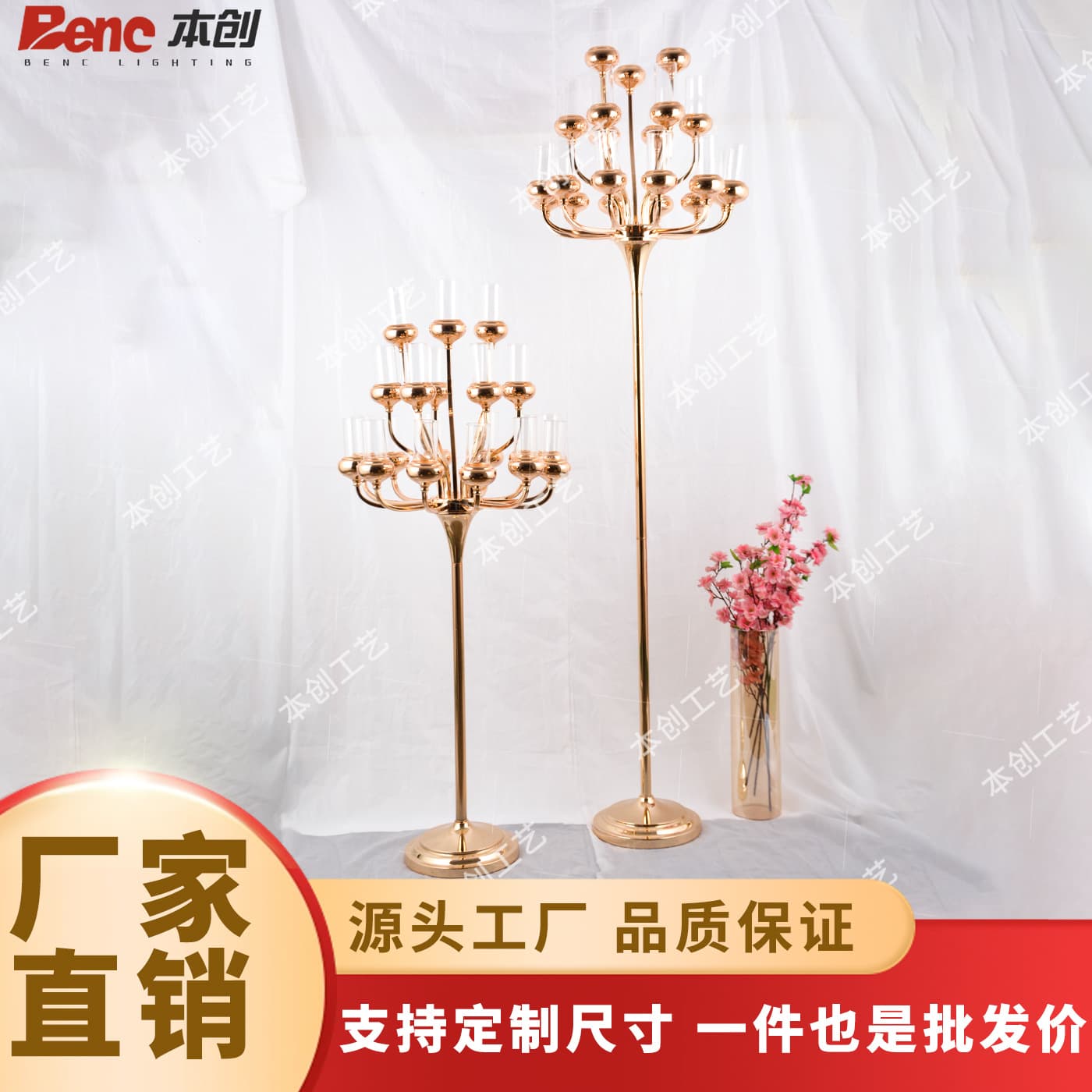 Cross-border European retro wrought iron multi-head candlestick romantic candlelight dinner candle cup golden simple candle holder ornaments