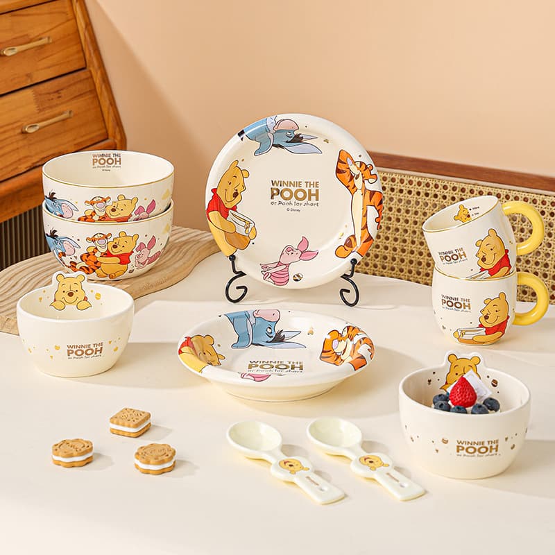 Luxury Series Stitch Ceramic Dinnerware Set - 4-Piece Bowl & Plate Set with Mug, High-Gloss Home Use