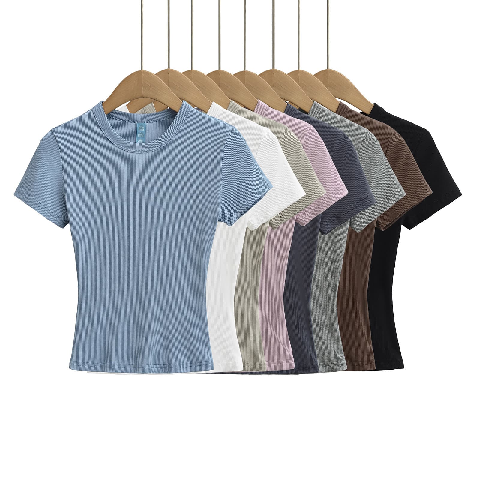 Cross-border Women's Fashion 2025 Summer European and American Style Round Neck Short Sleeve Solid Slim Crop T-Shirt Top X1012