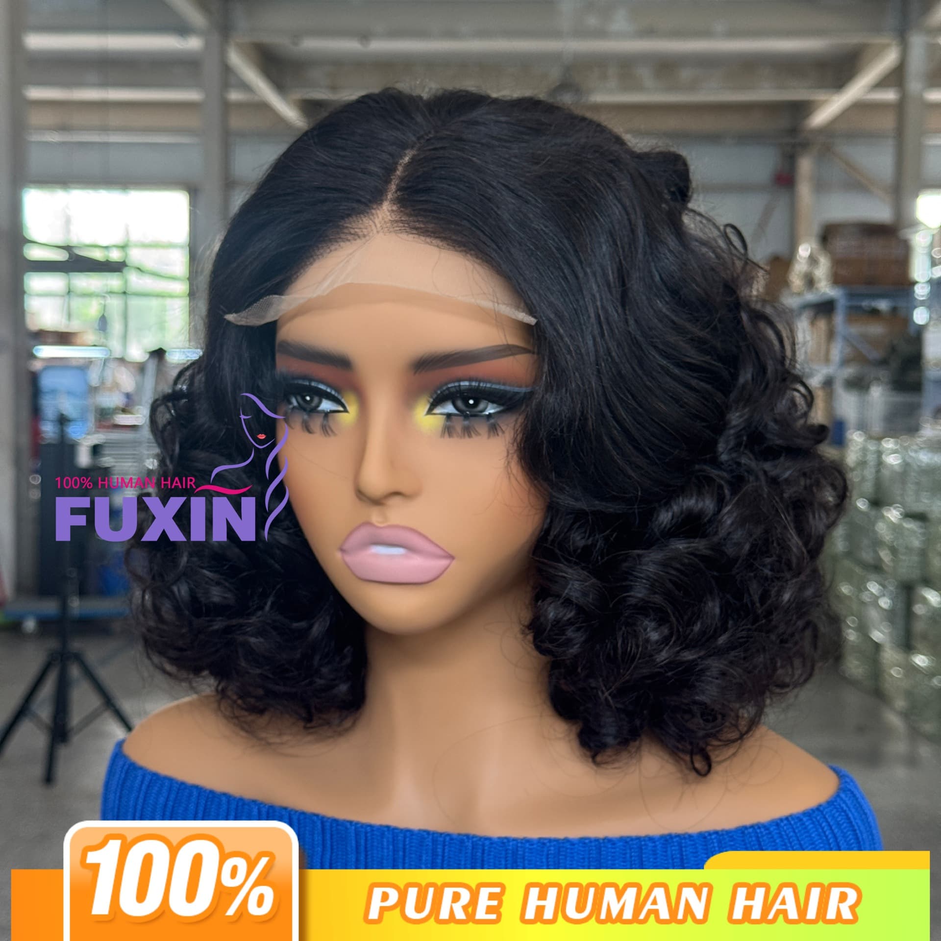 Curly Real Human Hair Front Lace Wig Cross-Border Double Drawn Curly Human Hair Wig