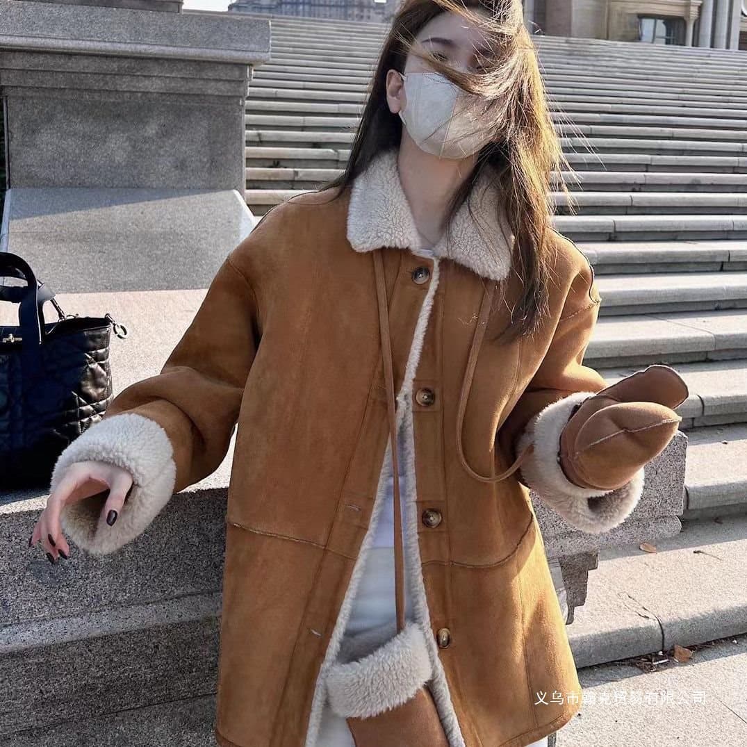 Women's Suede Fur Coat, 2025 Winter New Style, Lambswool Fur Plush Coat