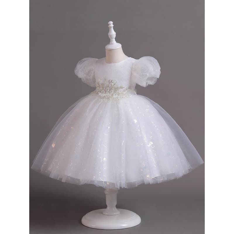 Children's Formal Short Sleeve Tulle Sequined Princess Dress for Girls Wedding Birthday Party Performance Dress Fashionable