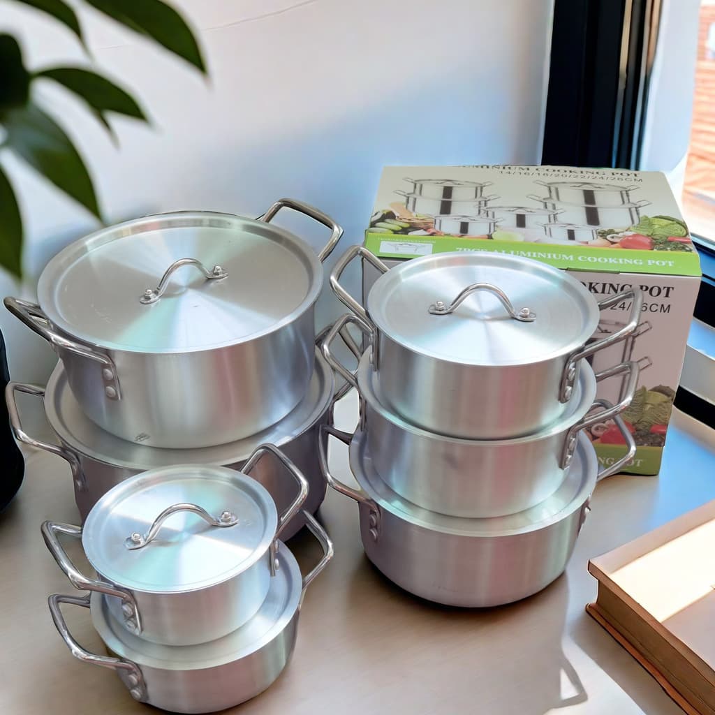 14PCS Aluminum Pot Set Non-Stick Aluminum Stockpot Household Pots Cross-Border Hot Selling 7-Piece Aluminum Pot Set Hotel Cookware