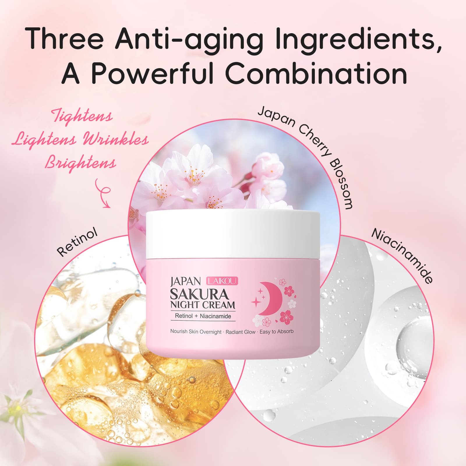 Cross-border Laikou Japanese Sakura Night Cream 30g Moisturizing Hydrating Face Cream Nourishing Day and Night Cream Factory Direct Wholesale