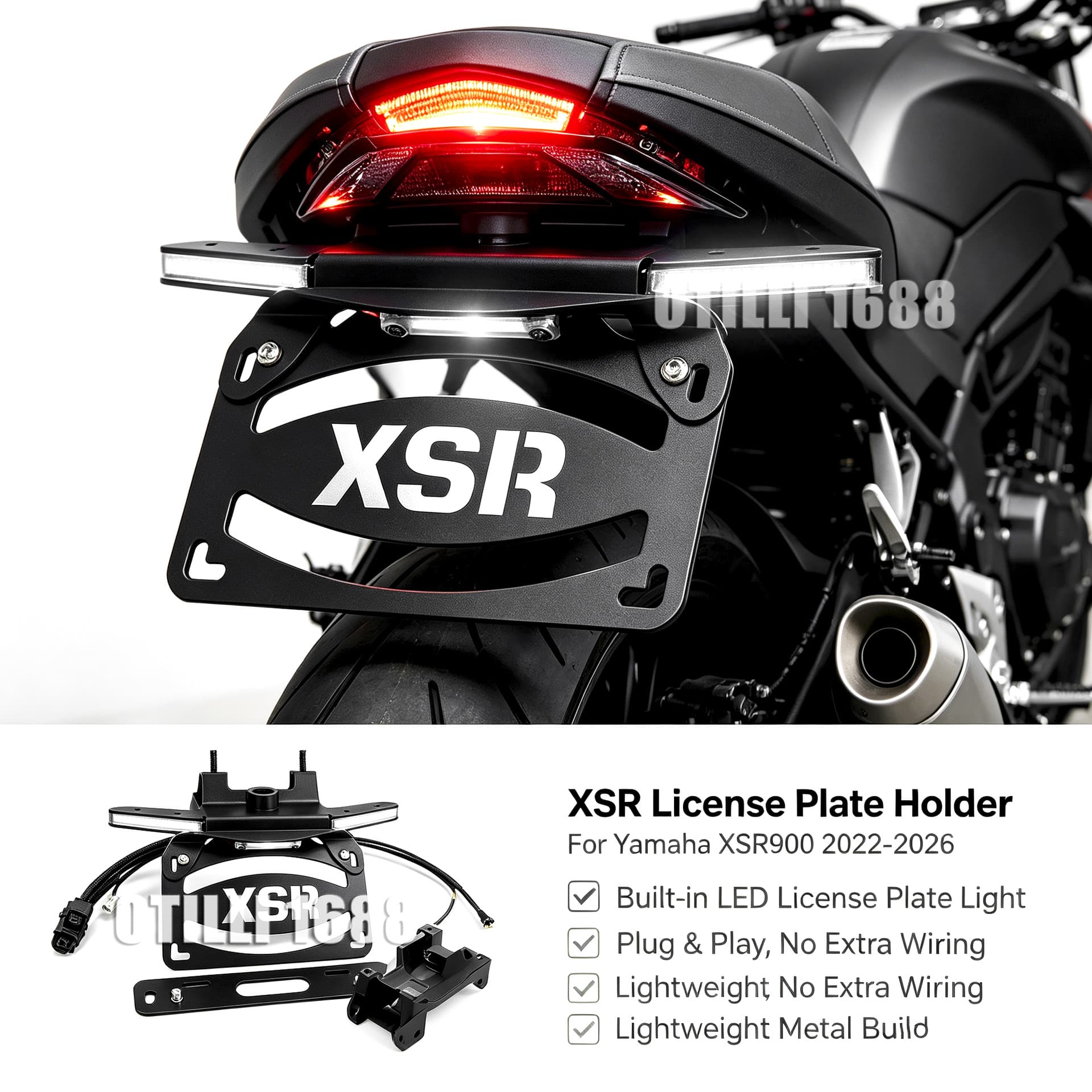 Yamaha XSR900 2022-2026 LED Turn Signal Rear License Plate Bracket Motorcycle Modification Parts