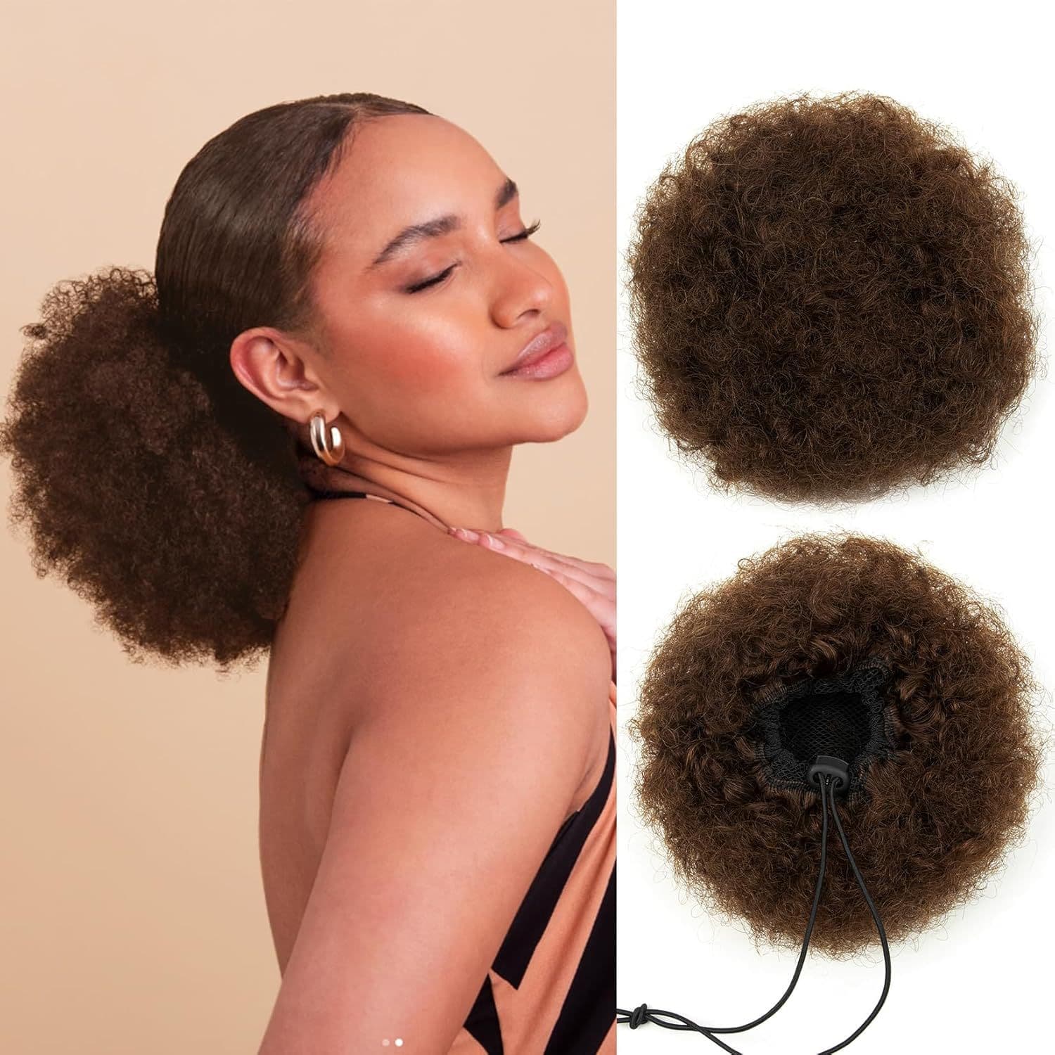 Cross-border Real Human Hair Afro Puff Drawstring Ponytail