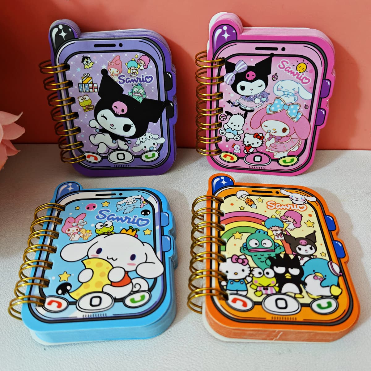 Sanrio Creative Mini Phone Coil Cartoon Notebook for Students, Portable Memo Pad, Notes and Message Book