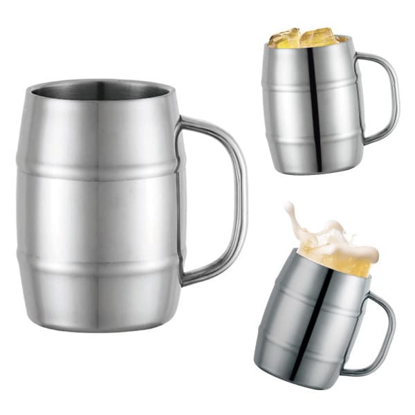 Double-Layer Steel Beer Mug, European and American Retro Beer Mug, Camping Restaurant Cold Drink Cup, Children's Water Cup with Handle, Mug