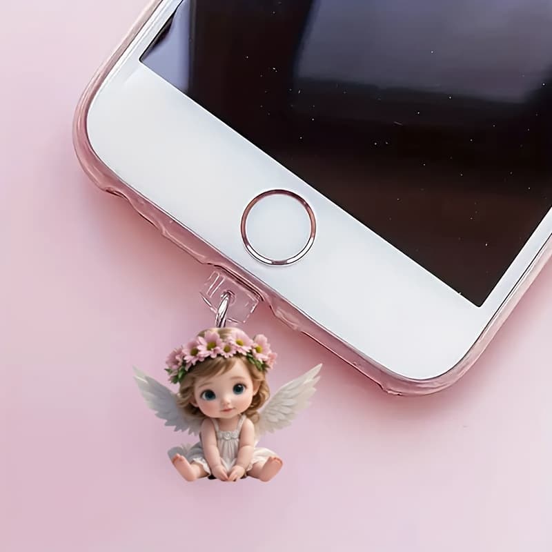 Cross-border Best-selling Pink Angel Pendant 2D Acrylic Dust Plug, Universal Phone Dust Cap Valentine's Day Gift