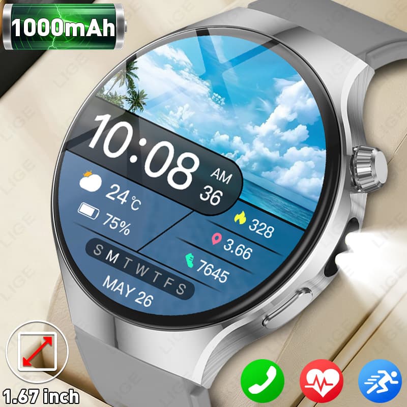 LIGE cross-border new smart watch wireless call health monitoring sports watch men's 1000mAh large capacity