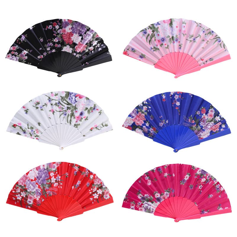 Silk Fabric Chinese Fan with Burned Pattern, Plastic Performance Dance Fan, Silk Craft Fan, Ancient Style Folding Fan