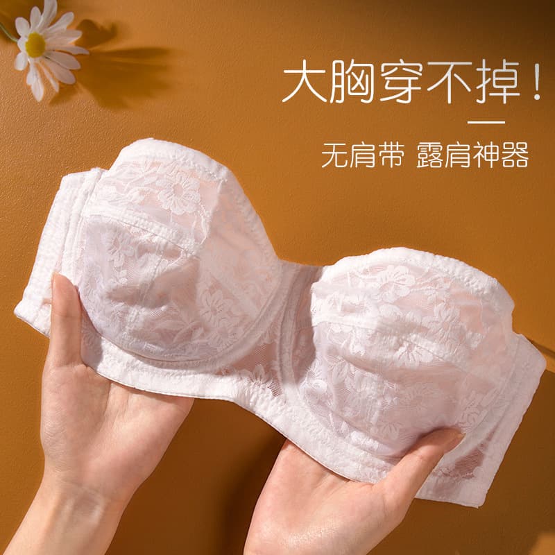 Summer Strapless Thin Push-Up Bra for Women, Lace Back Design, Plus Size, Minimizer Bra for Large Bust