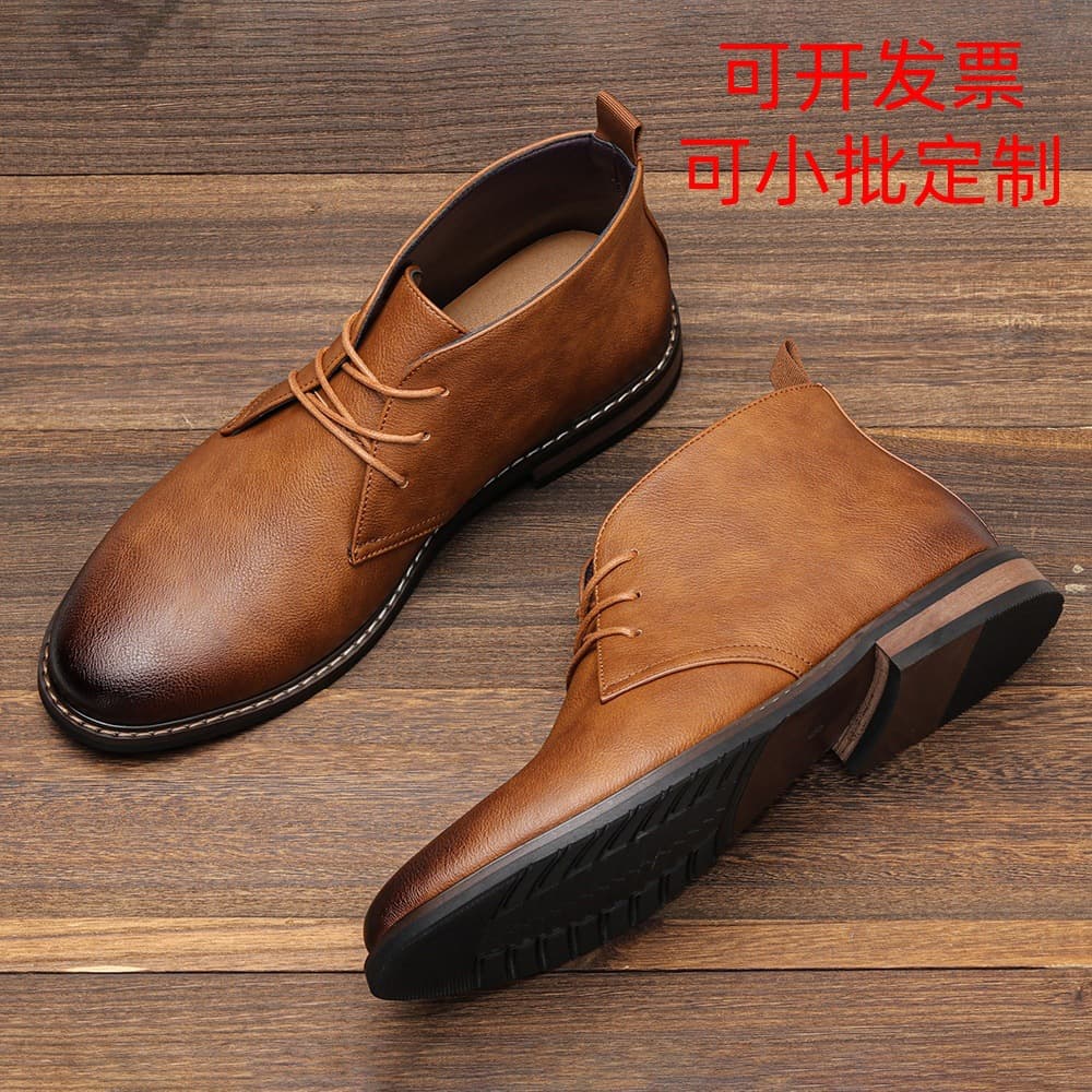 Large size American retro Martin boots men's desert boots polo boots work boots casual British style mid-top leather shoes