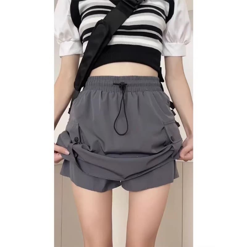 Plus Size 200 lbs Cargo Skort A-Line Short Skirt Quick Dry Gray