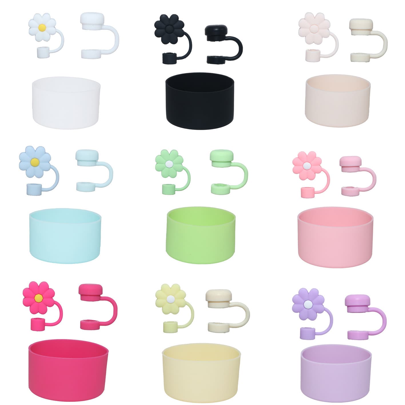 Stanley Cup Silicone Mushroom Head Straw Cap Daisy Three-Piece Set 10mm Straw Dust Cover Cup Sleeve