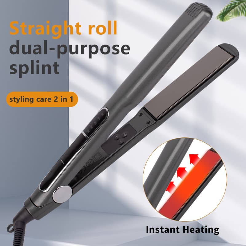 Cross-Border Hot Selling Digital Display Flat Iron Straightening and Curling 2-in-1 Hair Straightener Non-Damaging Negative Ion Electric Flat Iron Straightening Wand