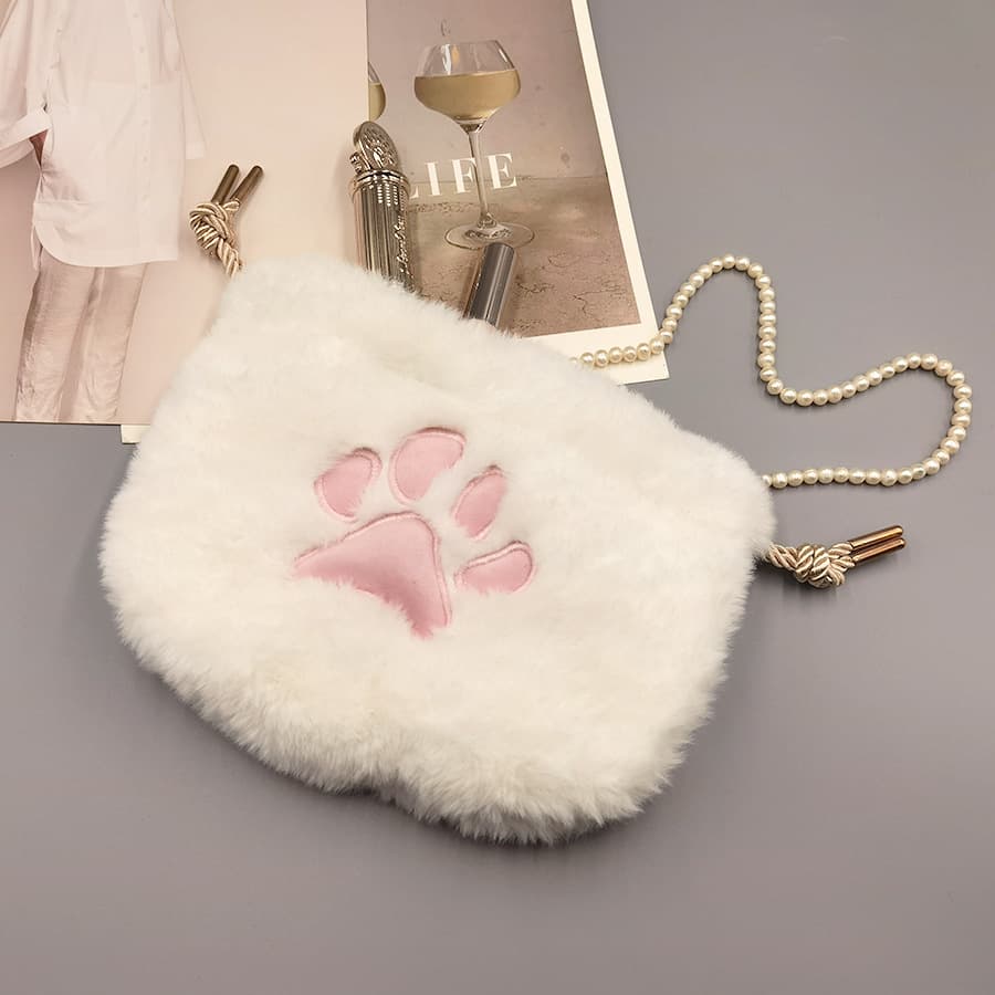 Cute Japanese Style Cat Claw Makeup Bag Drawstring Storage Pouch Plush Lipstick Bag Toiletry For Women