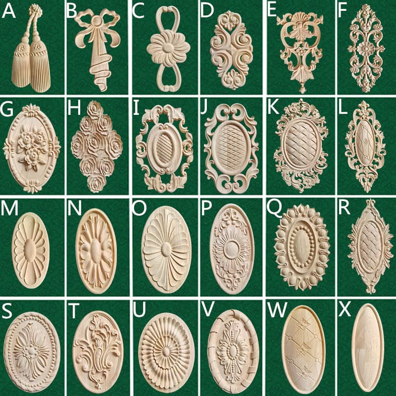 Dongyang Wood Carving European Style Wooden Door Panel Decorative Applique Furniture Decoration Door Ornament Background Wall Carving Wall Sticker