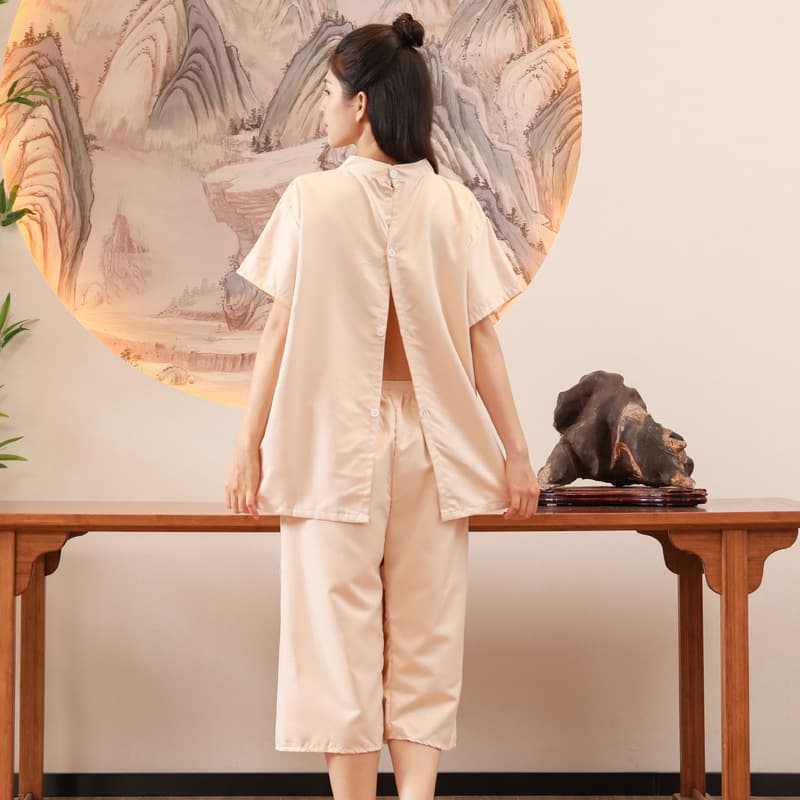 Premium Moxibustion Robe Front and Back Cardigan Button-Up Unisex Cupping Back Opening Massage Acupuncture Therapy Wear Sauna Sweat Suit