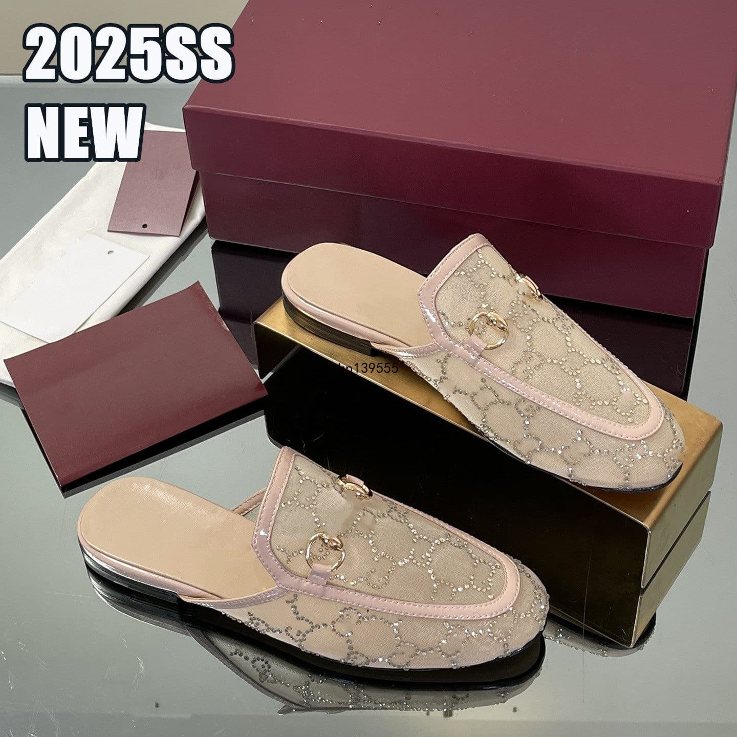 2026 New Breathable Mesh Rhinestone Women's Shoes Round-Toe Flat Mules Casual Versatile Slip-On Shoes
