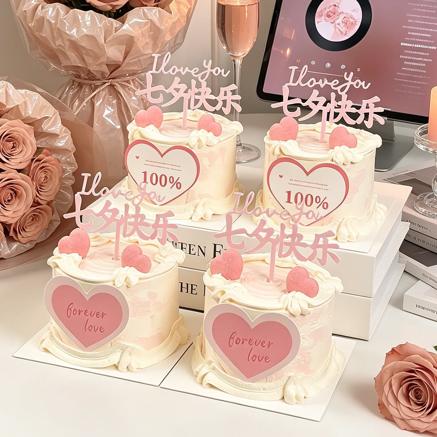 Happy Chinese Valentine's Day Cake Decoration Acrylic Card I Love You 100% Couple Confession Love Card