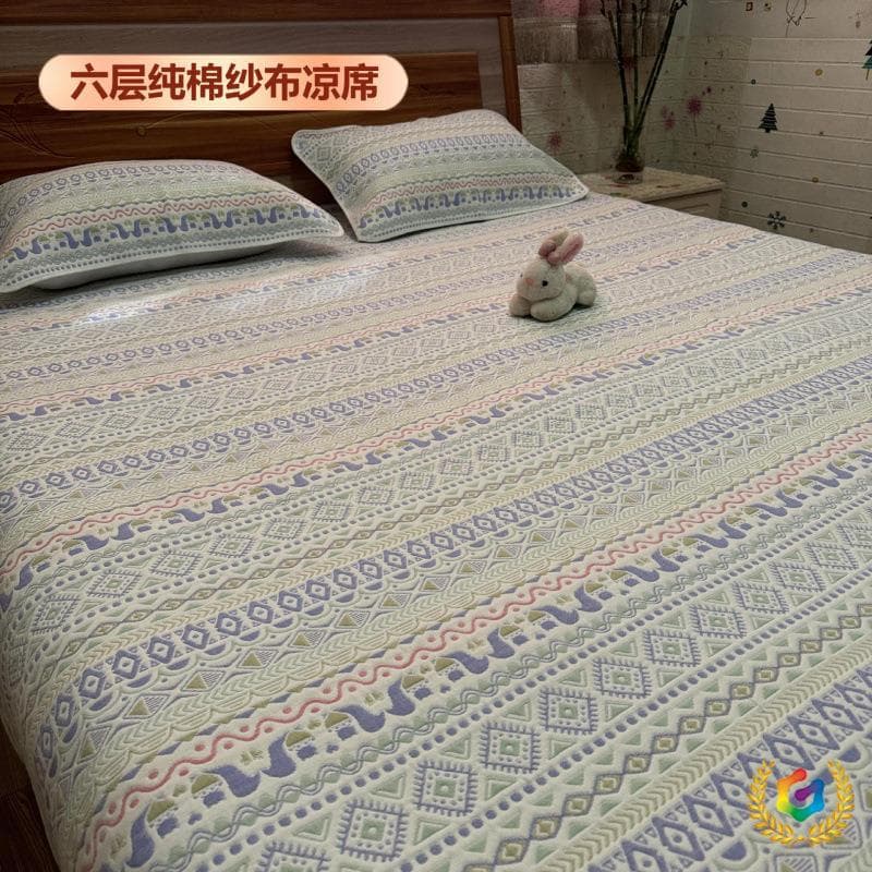 Q gauze bed sheet, six-layer pure cotton soft cooling mat, suitable for infants, students, adults, double room in air-conditioned room, non-Yazan coarse cloth three-piece set. W